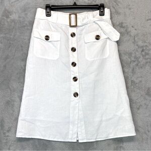 Vintage Y2K Edward Women’s Midi Length Linen Skirt White Buttons Front Size 4